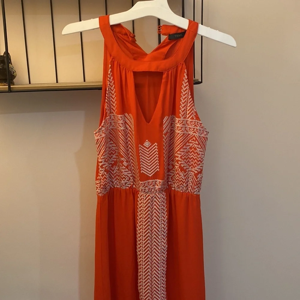 Anthropologie THML Orange Embroidered Boho Halter Maxi Dress size Small EUC - Picture 13 of 14